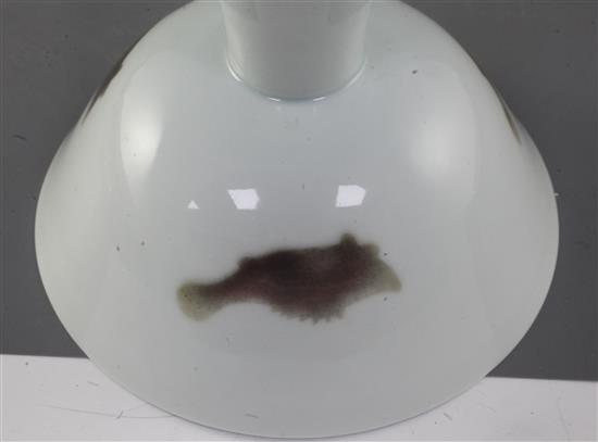 A Chinese copper-red three fish stem bowl
